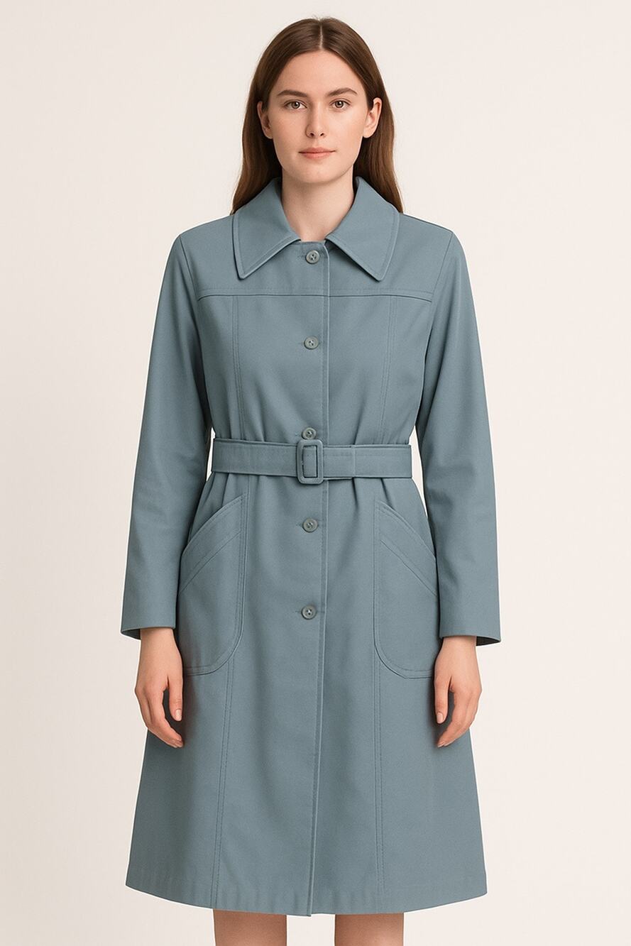 1960s London Fog Blue Belted Rain Coat With Big Pockets fall winter large
